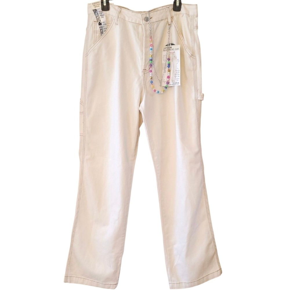 S.O.N.G. Brand NWT Cream 90s Boyfriend Carpenter Skater Jeans 13/31 Bead Chain